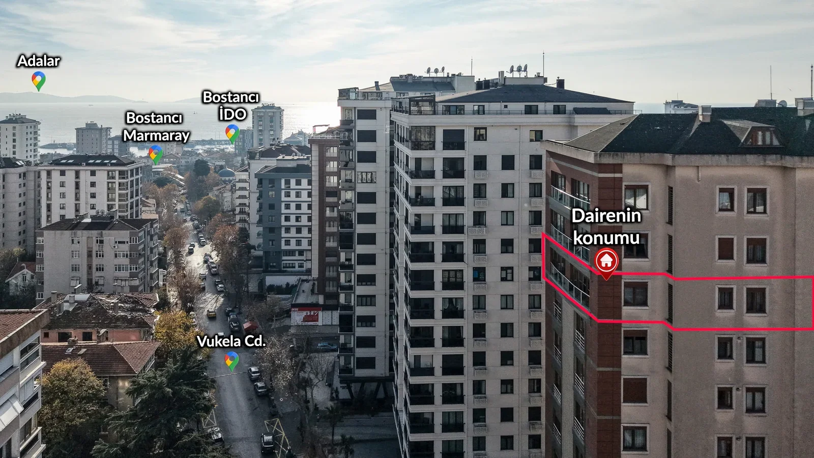 Bostancı Vukela Caddesinde Deniz Manzaralı Satılık 4+1 Daire