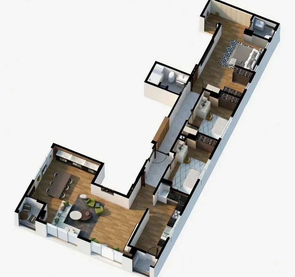 40m² Salon,23m² Yatak Odası,çift Balkonlu 115m² 3+1 Sıfır Daire